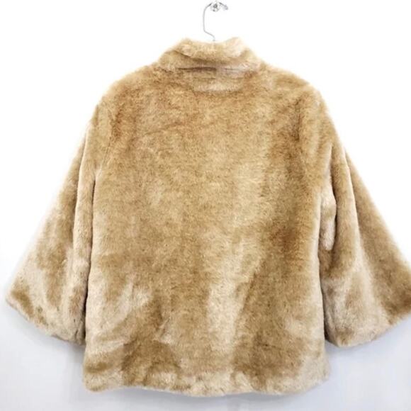Anthropologie Tulle Camel Gold Vintage Inspired Faux Fur Coat size small - Picture 2 of 6